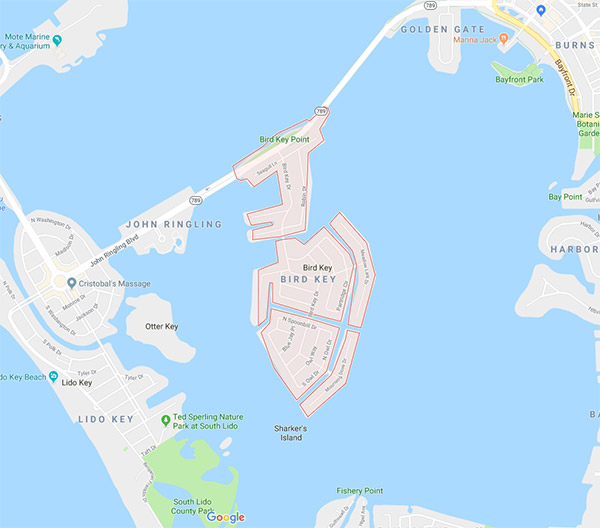 Bird Key in Sarasota, Florida area map