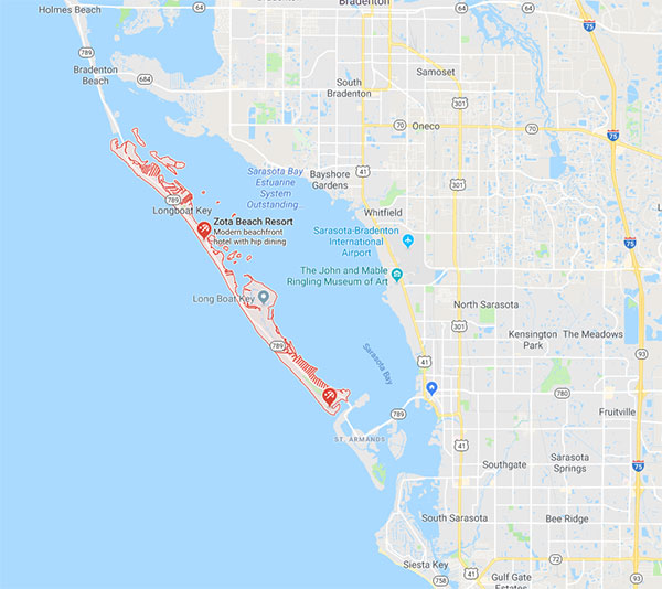 Longboat Key in Sarasota, Florida area map