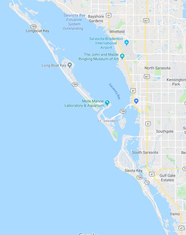 Sarasota Waterfront area map