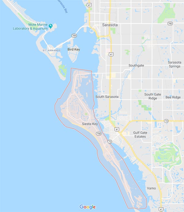 Siesta Key in Sarasota, Florida area map