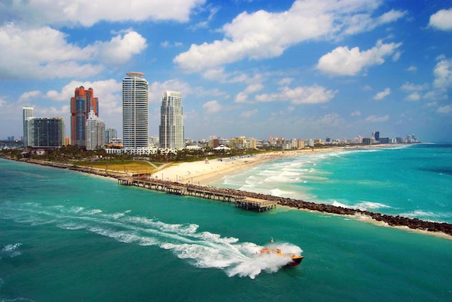 Aerial view of Miami's South Beach and ocean