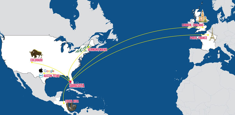 Map of SRQ non stop flights