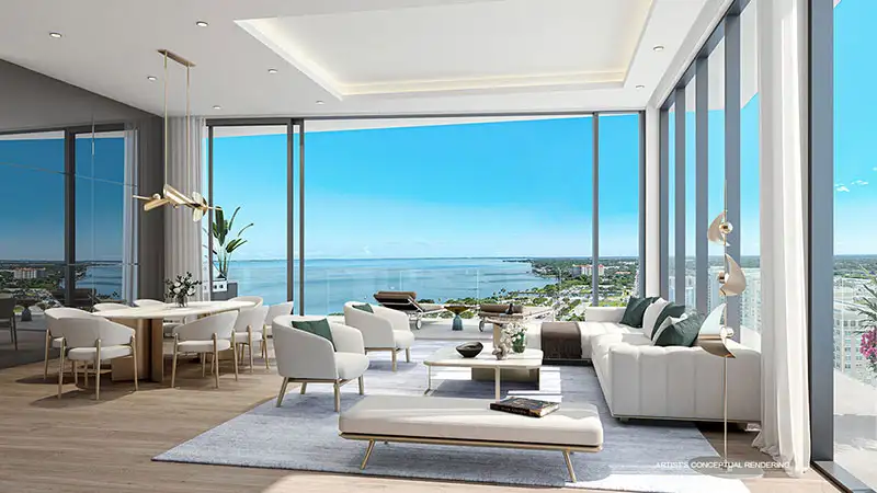 One Park Sarasota living room view
